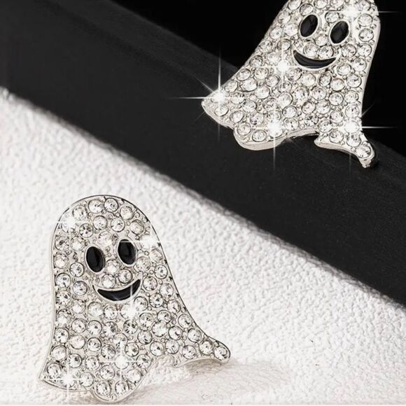 👻 Betsey Johnson Silver Sparkling Ghost Earrings 👻 - Picture 4 of 8